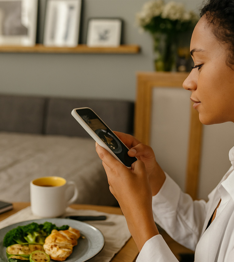 Pessoa tirando uma foto para avaliar refeição