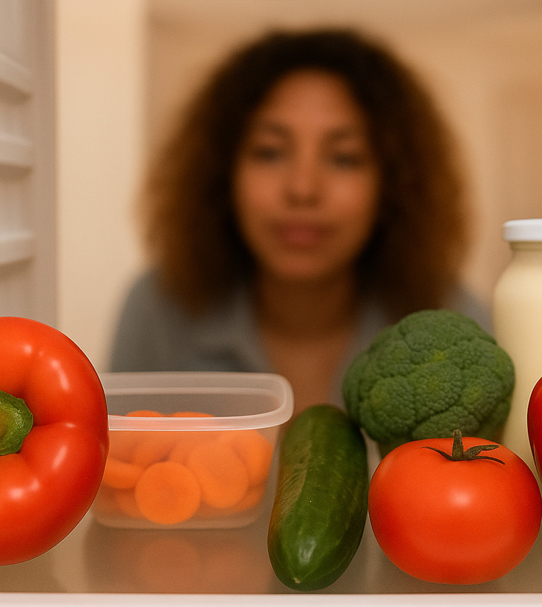 Pessoa olhando o que tem na geladeira